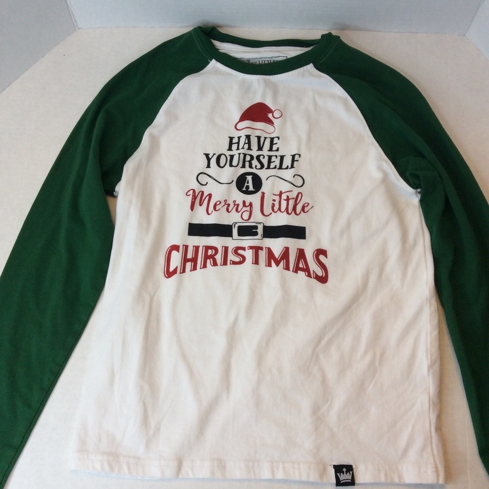 Littlest Prince Boys Size 12 Pine Green Merry Little Christmas Raglan Tee